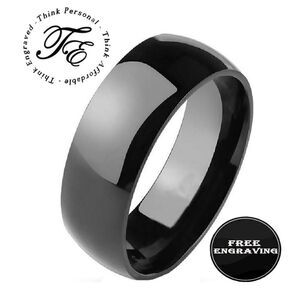 Personalized Black Men's Wedding Ring Band - Engraved Men's Stainless Steel Ring